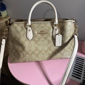 Coach Beige and Cream Signature Satchel